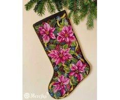 Merejka Kryželiu siuvinėjimo rinkinys "Rožinė Poinsettia Christmas Stocking" 35x22 cm SK262