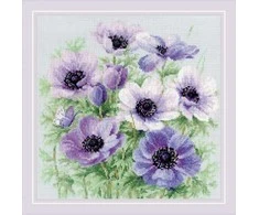 Riolis Kryželiu siuvinėjimo rinkinys "Violetiniai flioksiniai gvazdikai" 30x30 SR2176