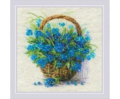 Riolis Kryželiu siuvinėjimo rinkinys "Neužmirštuolės krepšelyje" 22x22 cm SR2170