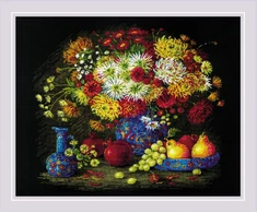 Riolis Kryželiu siuvinėjimo rinkinys „Natiurmortas su chrizantemomis“ 50x40 SR2068