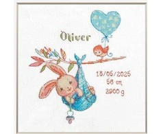 Riolis Kryželiu siuvinėjimo rinkinys "Berniuko gimimo metrika" 20x20 cm SRA1028