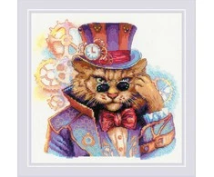 Riolis Kryželio dygsnio rinkinys "Steampunk katė" 20x20 cm SR2278