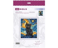 Riolis Kryželių siuvinėjimo rinkinys. „Žvaigždėtas katinas“ 15x18 cm SR2288