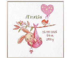 Riolis Siuvinėjimo kryželiu rinkinys "Mergaitės gimimo metrika" 20x20 cm SRA1029