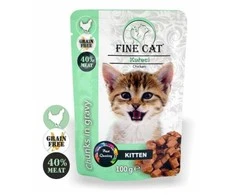 FINE CAT konservas kačiukams su vištiena 100g 22vnt