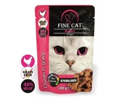 FINE CAT konservas sterilizuotoms katėms su vištiena 100g 22vnt
