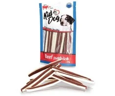 KIDDOG Sandwich jautienos ir menkės juostelės 80g