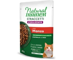 NATURAL TRAINER Straccetti CAT Sterilized konservas su jautiena 85g 12vnt (24)