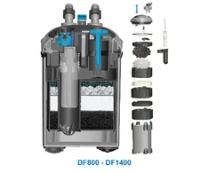 Prodac DF1400 išorinis filtras 600-800L akvariumui, su 9 UV lempa 29,3W 1400L/val