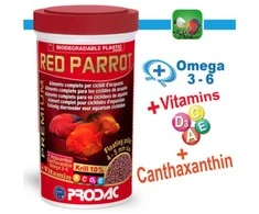 PRODAC Raudonas PARROT granulės raudonoms žuvims 250ml 110g