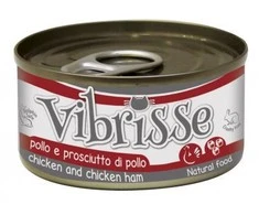 VIBRISSE konservai katėms vištiena/vištienos kumpis padaže 70g 12vnt