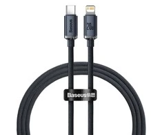 Baseus Crystal Shine USB-C į Lightning jungties laidas, 20W, PD, 2m juodos spalvos