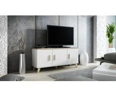 Cama Meble Šoninė Spintelė - Cama Lotta 150 3D Balta Ir Sonoma Ąžuolas