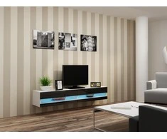 Cama Meble Televizoriaus Stovas - Cama VIGO 30/180/40, Baltas/Juodas Blizgus