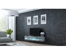 Cama Meble TV staliukas VIGO '140', 30/140/40 (spalva: Balta/Blizgi pilka)