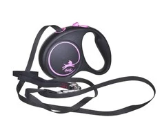 Flexi Black Design S pavadėlis šunims iki 15kg juostinis 5m rožinės spalvos