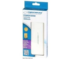 Power Bank Esperanza Radium EMP106WE (8000mAh, microUSB, USB 2.0, baltos spalvos)