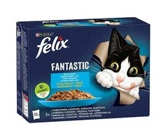 Purina Nestle Drėgnas Kačių Maistas - Felix Fantastiški Žuvų Skoniai Drebučiuose su Tunu, Lašiša, Menke ir Plekšnėmis (12x 85g)