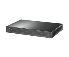 Šakotuvas TP-LINK 10 prievadų Gigabit PoE+ jungiklis 8 Gigabit PoE+ prievadai, 1 Gigabit RJ45 prievadai ir 1 Gigabit SFP lizdai 802.3at/af 63W PoE galia