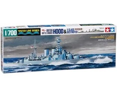Tamiya Waterline: britų mūšio kreiseris Hood ir E klasės naikintuvas 1/700