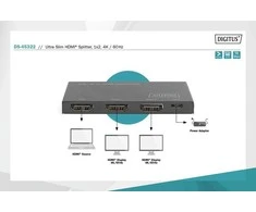 Assmann Electronic Assmann elektroninis DIGITUS DS-45322 itin plonas HDMI skirstytuvas 1x2 4K/60Hz HDR HDCP 2.2 18Gbps, maitinamas mikro USB