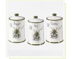 3 KERAMINIŲ KAVAI, ARBATAI IR CUKRUI RINKINYS MAESTRO MR-20065-03CS