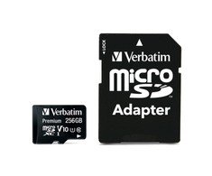 Verbatim Atminties kortelė Micro SDXC 256GB V10 + adapter juodos spalvos 44087
