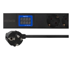 7-jungčių 19 "galios paskirstymo blokas, 3500W, CEE 7/3, skaitmeninis voltų / amperų skaitiklis DELTACO juodas / GT-8637