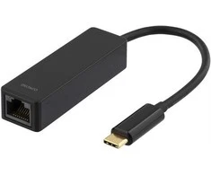 Adapteris Deltaco 1xRJ45, 1xUSB 3.1, juodas / USBC-GIGA
