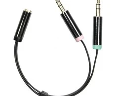 Adapteris DELTACO 3.5mm 4pin F - 2x3.5mm 3pin M, 0.1m, juodas lankstus / AUD-202