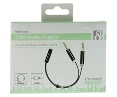 Adapteris DELTACO 3.5mm 4pin F - 2x3.5mm 3pin M, 0.1m, juodas lankstus / AUD-202