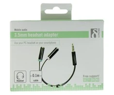 Adapteris DELTACO 3.5mm 4pin M - 2x3.5mm 3pin F, 0.1m, juodas lankstus / AUD-201