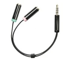 Adapteris DELTACO 3.5mm 4pin M - 2x3.5mm 3pin F, 0.1m, juodas lankstus / AUD-201