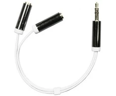 Adapteris DELTACO 3.5mm M - 2x3.5mm F, 0.1m, baltas lankstus / AUD-206