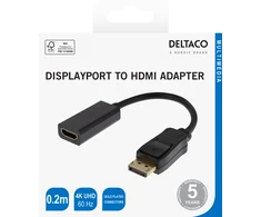 Adapteris DELTACO HDMI - DisplayPort, 4K UHD 60Hz, 0.2m, juodas / 00110022
