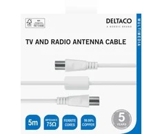 Antenos kabelis DELTACO 75 omų, ferito šerdys, paauksuotos jungtys, 5 m, baltas / AN-105-K / 00150004