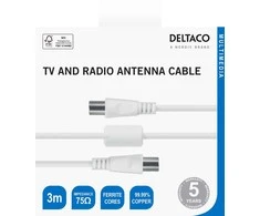 Antenos kabelis DELTACO 75 omų, ferito šerdys, paauksuotos jungtys, 3m, baltas / AN-103-K / R00150003