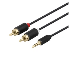 Audio kabelis DELTACO 3.5mm male - 2xRCA male 2m, juodas / MM-140-K / R00180004