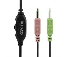 Ausinės DELTACO, ant ausų, su mikrofonu, juodos, 2x3.5mm / HL-9