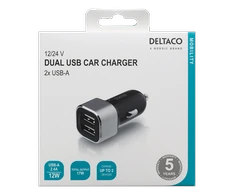 Automobilinis įkroviklis DELTACO USB, 2x USB-A, 2,4 A, 17 W USB-CAR126