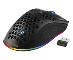 Belaidė itin lengva žaidimų pelė DELTACO GAMING DM220, 70g svorio, RGB, SPCP6651, 400-6400 DPI, 1000 Hz, juoda / GAM-120