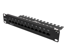 DELTACO 10-PATCH16 Patch Panel, 12 Ports, Cat6, UTP, Juodas / 10-PATCH16