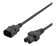 DELTACO 2m įžemintas laidas IEC 6320 C15 - IEC 6320 C14, 250V / 10A, juodas DEL-116B