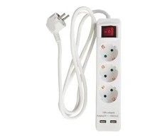 Deltaco 3 lizdų ilgiklis Nordic Quality 2xUSB-A (3x1,5mm²), 1.5m / 222997