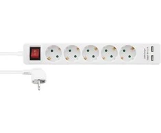 Deltaco 5 lizdų ilgiklis Nordic Quality įžemintas, 2xUSB-A (3x1,5mm²), 1,5m / 222998