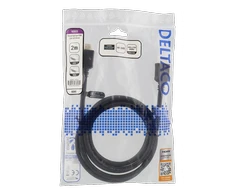 DELTACO didelės spartos aukščiausios kokybės HDMI kabelis, 2 m, Ethernet, 4K UHD, Be ferito juodas HDMI-1020D