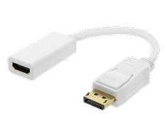 DELTACO DisplayPort kištukinis HDMI lizdas, DisplayPort dviejų režimų (DP ++), auksinis, 3840x2160 prie 60Hz, 0,2m, baltas / DP-HDMI44