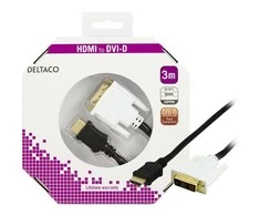DELTACO HDMI - DVI kabelis, Full HD - 60Hz, 19 pin ha - DVI-D Single Link ha, 3m / HDMI-113-K