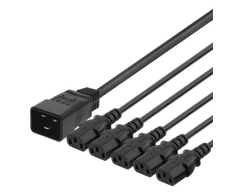 DELTACO IEC C20 - 5x IEC C13 maitinimo kabelis, 1m, 16A / 250V, Y-Splitter, b DEL-113M