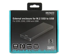 DELTACO išorinis HDD M.2 korpusas, B, B &amp; M, USB 3.1 Gen 1, SATA III, juodas MAP-K16N